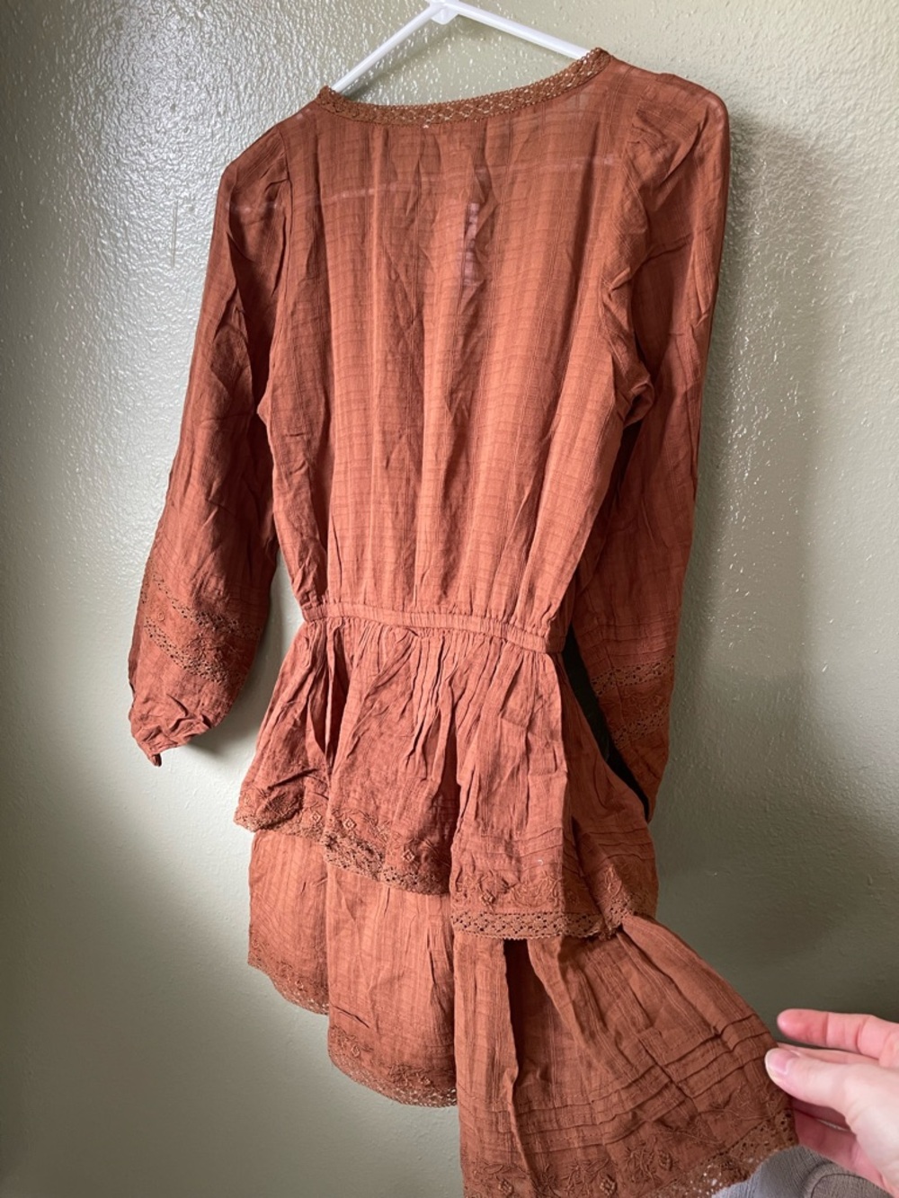 American Eagle Rust Brown V-Neck Peplum Dress - Picture 6 of 6
